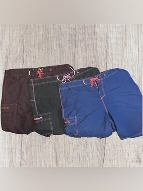 Hurley 42” Black and Navy Board Shorts with Pink Stitching / 3 Pairs